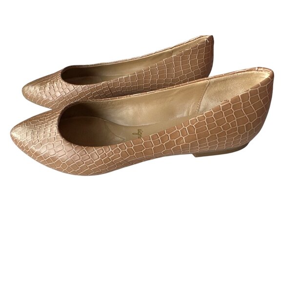 Trotters Shoes - Trotters Leather Flats Cream Crocodile Embossed Ballet Taupe Pointed Toe 8.5N